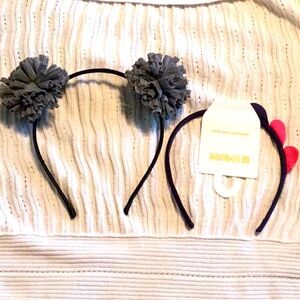 Gymboree Girls Small Headbands - 1 Black Band Gray Poofs & 1 Blue Band Pink 🩷